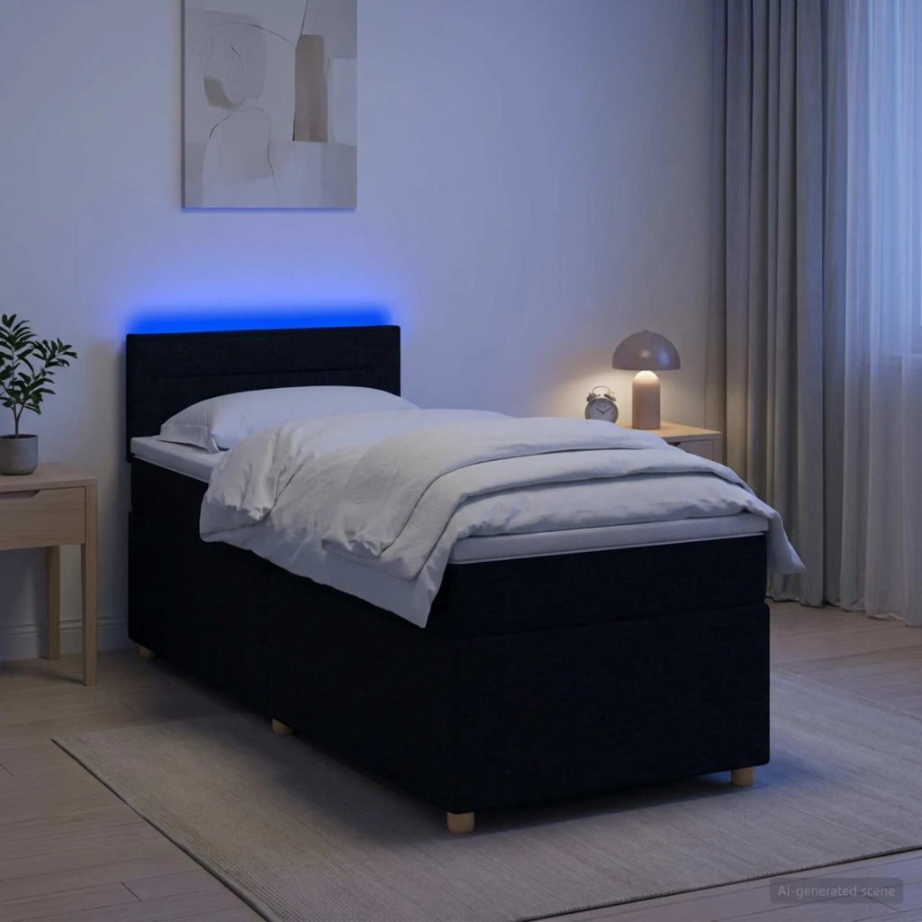 Letto box spring con materasso Nero 90 x 200 cm Tessuto 3452326
