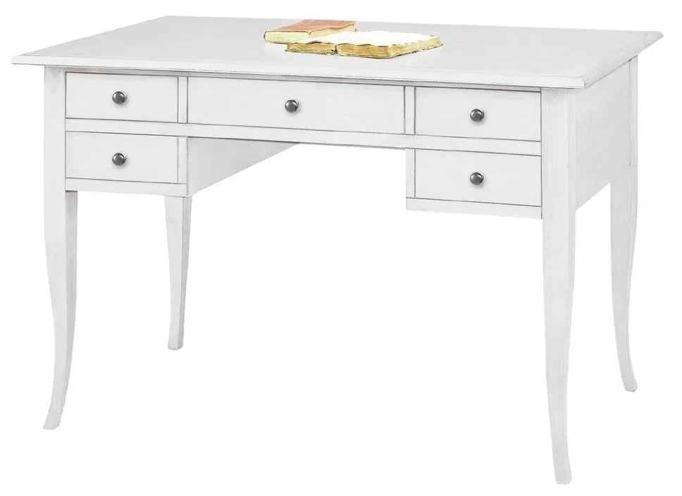 Scrivania arte povera 5 cassetti legno bianco 105x56x81 (1110) - Mobili 2G