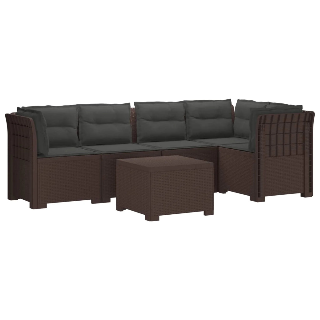 Divano da Giardino 5 Posti con Cuscini Stile Rattan PP Marrone 3444091