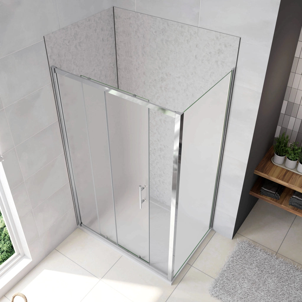 H.185 cm Box Doccia Angolare Porta Scorrevole con Parete Fissa Vetro Temperato 5 mm Satinato Opaco 130x70 cm