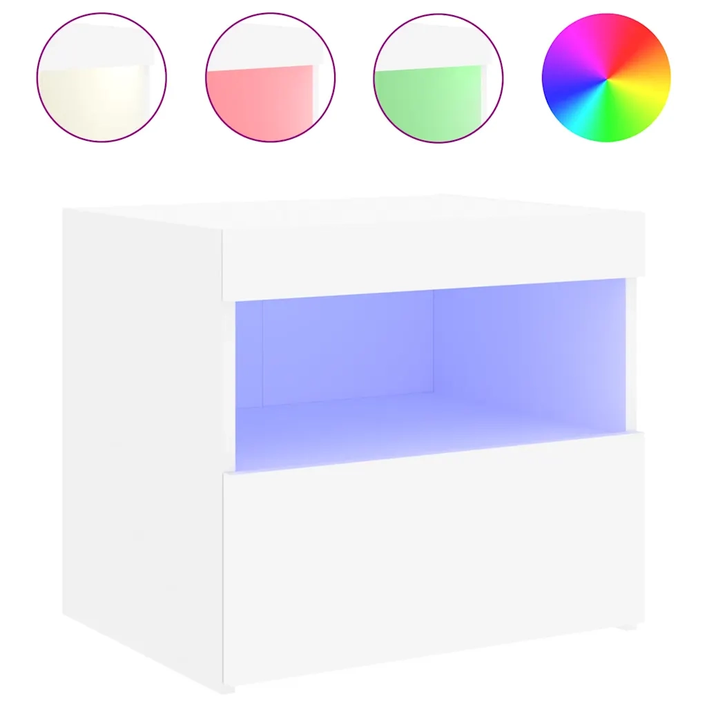 Set di 2 Comodini | Armadio da Notte | Mobiletto da notte con Luci LED Bianchi 50x40x45 cm