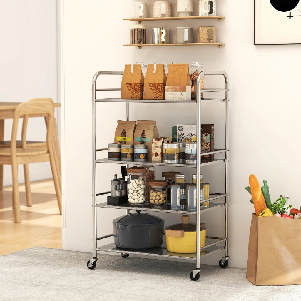 Carrello per cucina con 4 piani e ripiani regolabili ¨C Minimal ¨C Argento 60x35x100 cm