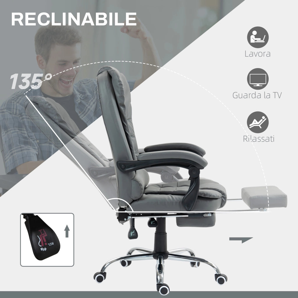 Sedia da ufficio ergonomica reclinabile con poggiapiedi ¨C Xylo ¨C Finta pelle grigio