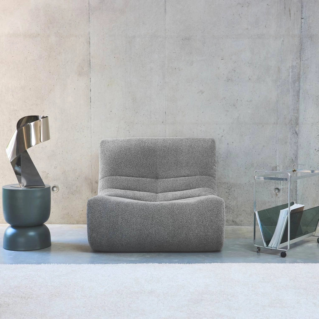 Modulo per divano modulare senza braccioli in bouclé, 1 posto, grigio