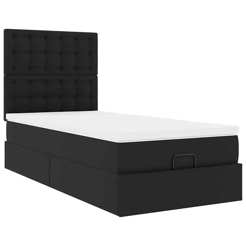 Letto Pouf con Materasso Nero 90x200 cm Similpelle 3312981