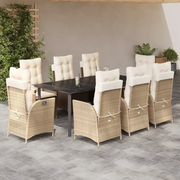 Set da Pranzo da Giardino 9 pz con Cuscini Beige in Polyrattan 3213252