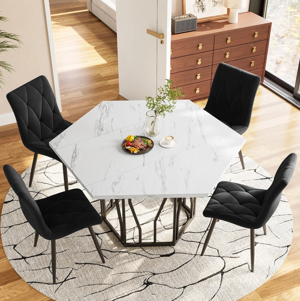 Tavolo da pranzo esagonale 115.5x100x75 cm; MDF e metallo; bianco e nero