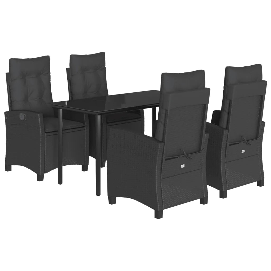 Set da Pranzo da Giardino 5 pz Nero con Cuscini in Polyrattan