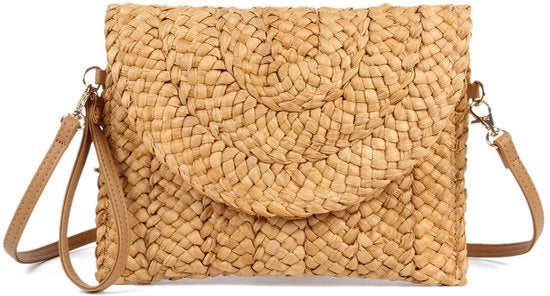 Borsa Clutch per Donna in Stro Tessuto Estivo con Spalla