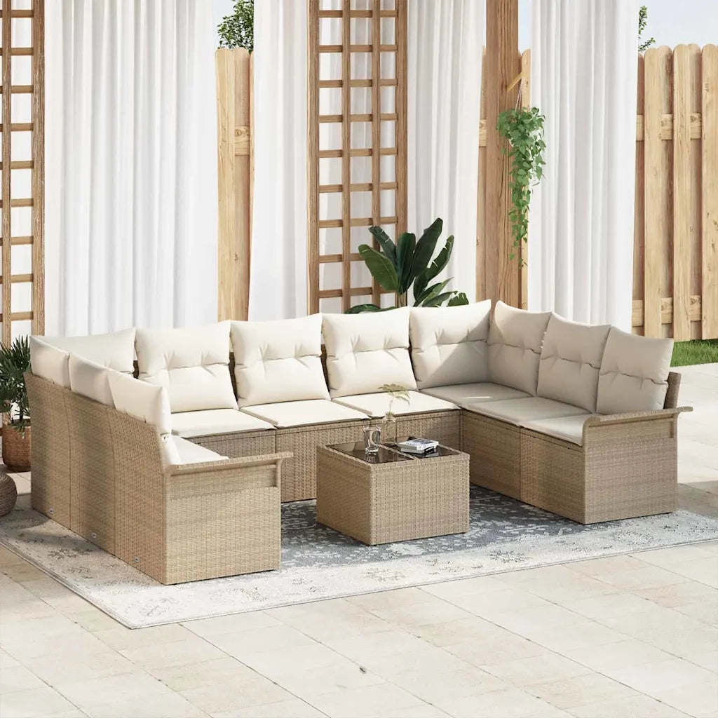 Set Divano da Giardino con cuscino 10 pcs Beige polyrattan 3345531