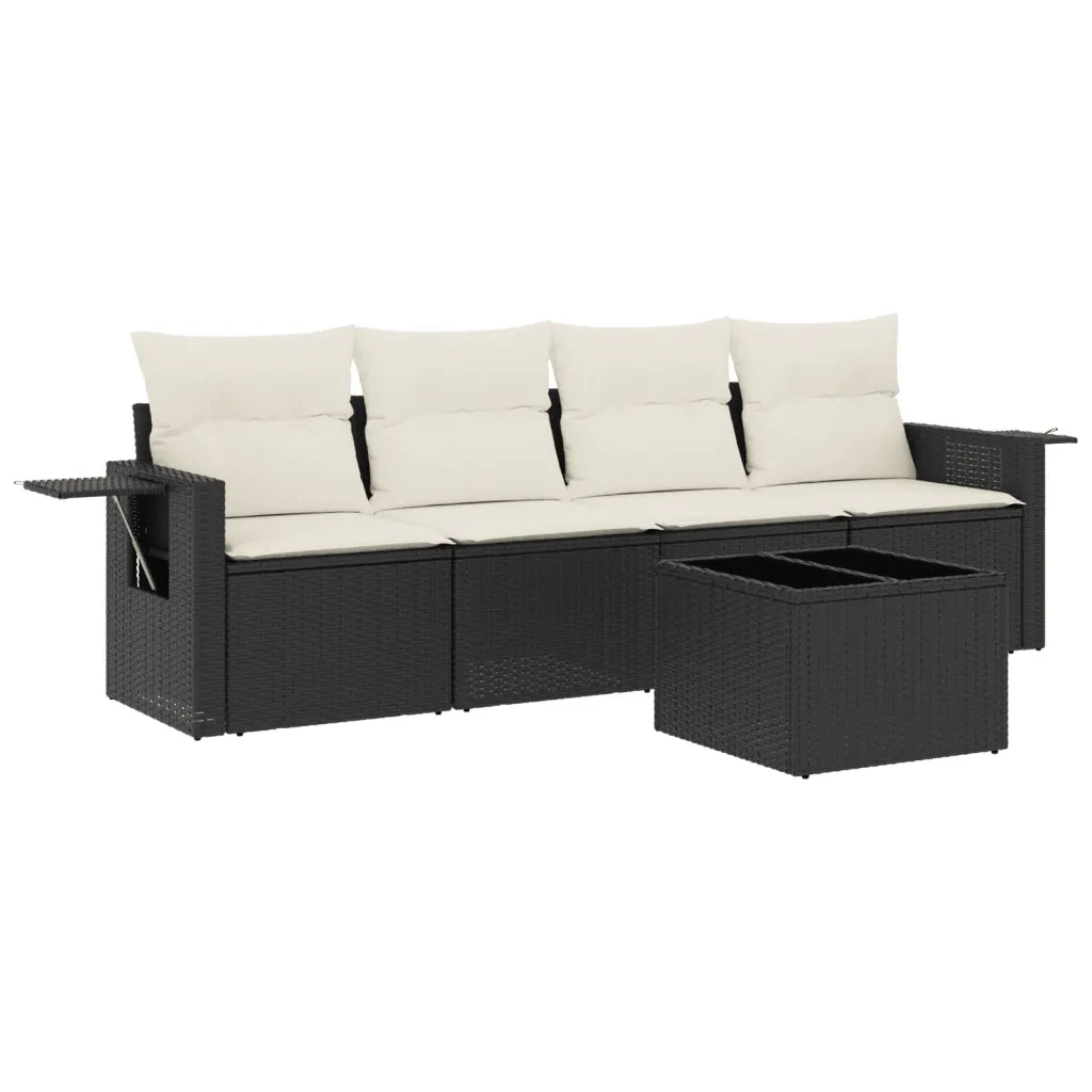 Set Divani da Giardino 5 pz | Set Salotto da Giardino con Cuscini in Polyrattan Nero