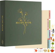 Cassetta per Ricette Waterresistente - Libretto per la Cucina con Cappotto in Pelle - 116 Pagine - 60 Tasche per Inserire - 8 Fogli di Separazione - Etichette/Sticker - Libro di Ricette