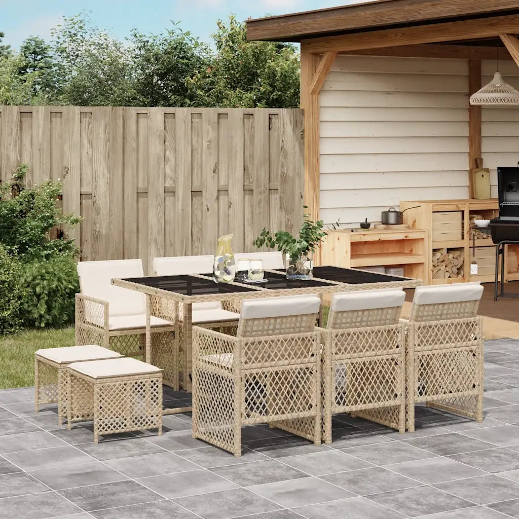 Set da Pranzo da Giardino 11 pz con Cuscini Beige in Polyrattan 3210790