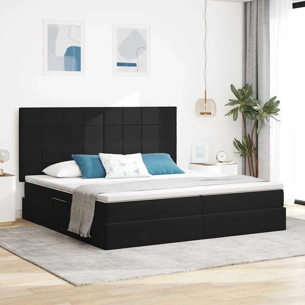 Letto con contenitore e materasso Nero 200 x 200 cm Velluto