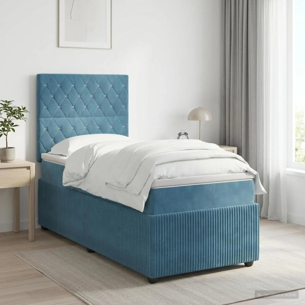 Letto box spring con materasso Blu 90 x 200 cm Velluto 3454527