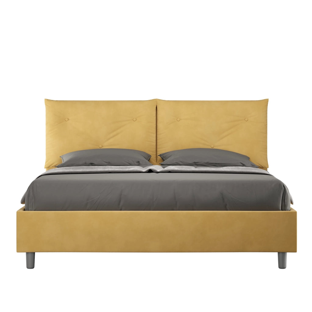 BS COM Letto matrimoniale contenitore imbottito 160x210 microfibra ocra