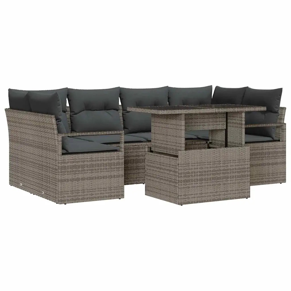 Set Divano da Giardino con cuscino 7 pcs Grigio polyrattan