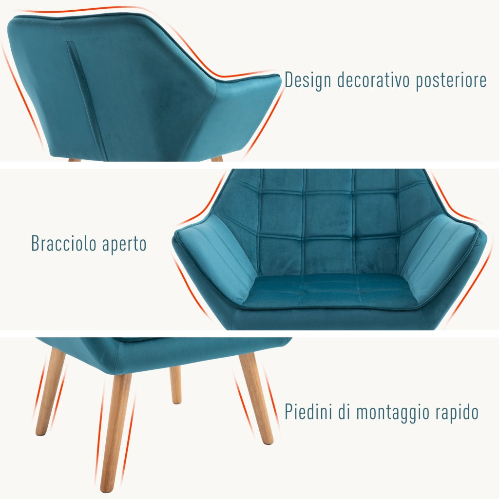 Poltrona Imbottita 79x69,5x72,5 cm in Tessuto  Petrolio