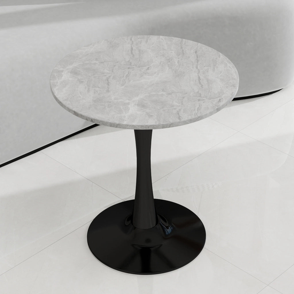 Tavolino rotondo moderno in marmo artificiale nero e grigio