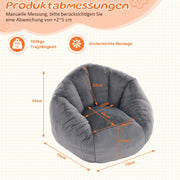 Pouf sacco per bambini in morbido poliestere grigio; forma ergonomica per gioco e relax