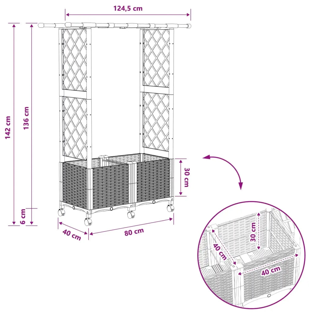 Letto Rialzato con Griglia e Tetto Grigio Chiaro PP 3423032