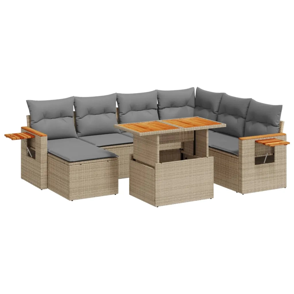 Set Divano da Giardino 8 pz con Cuscini Beige in Polyrattan