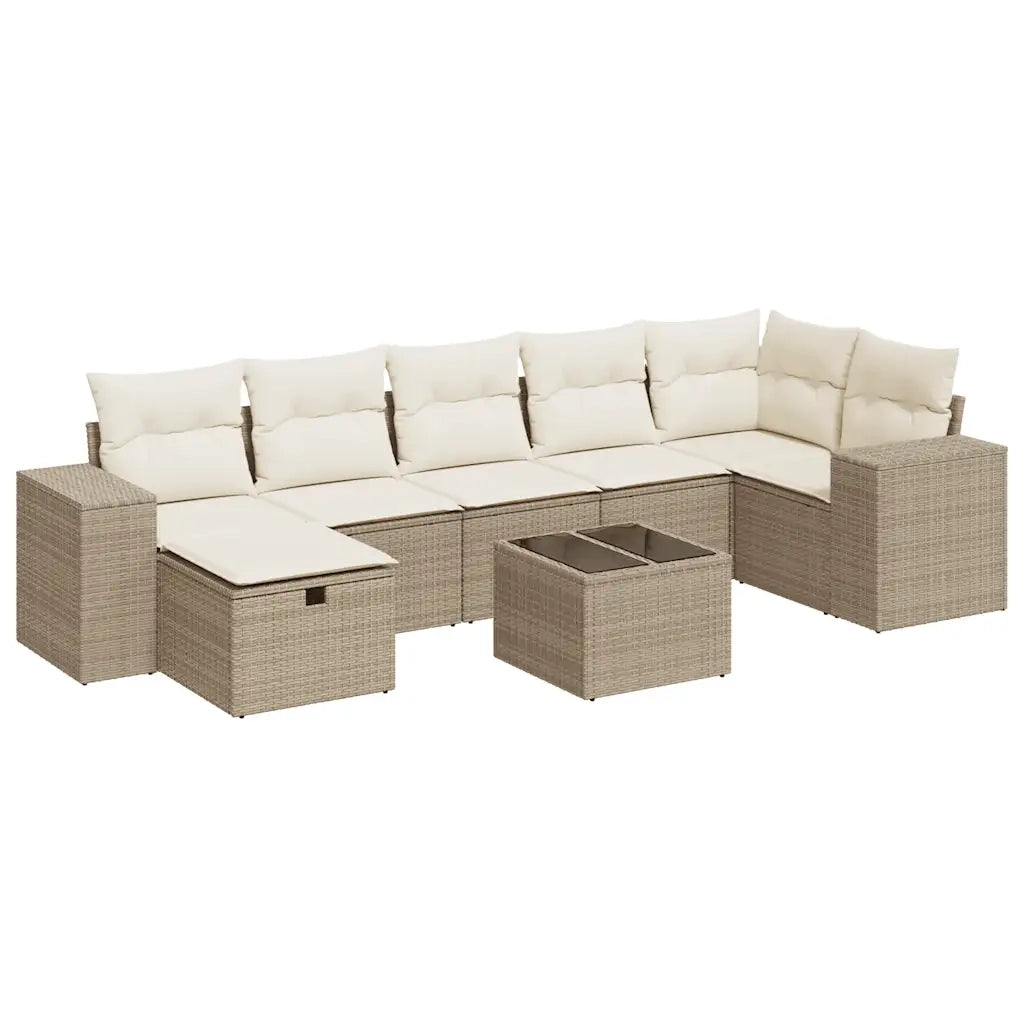 Set Divano da Giardino 8 pz con Cuscini Beige in Polyrattan 3325714