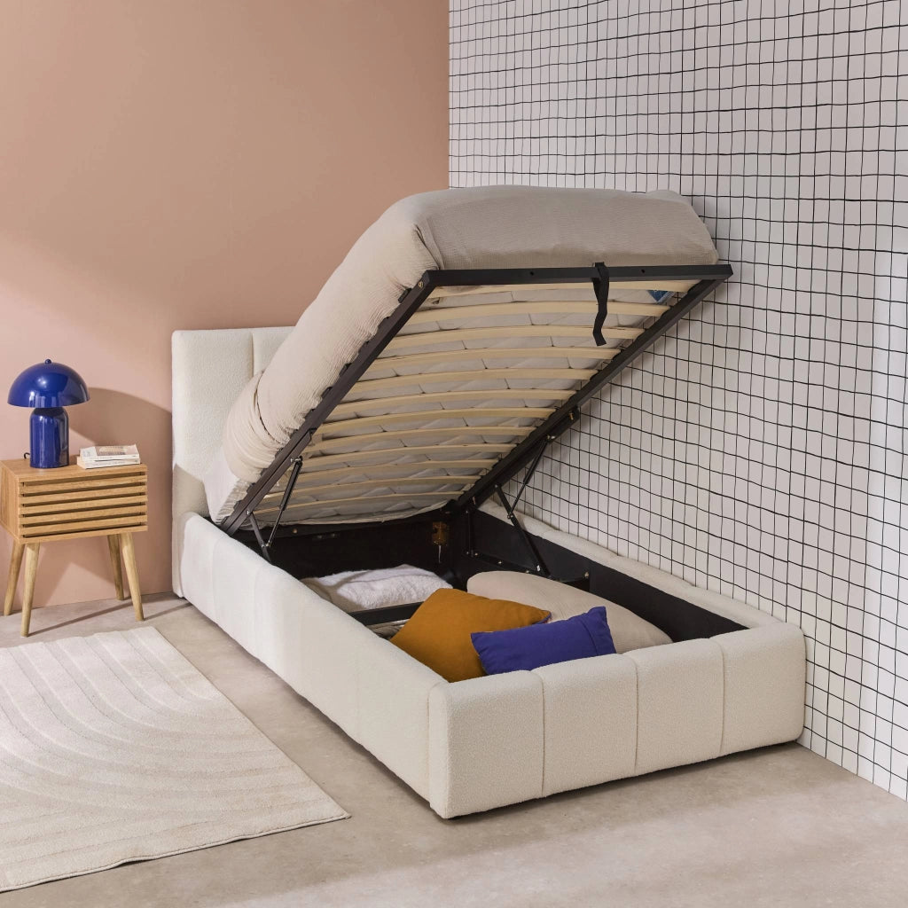 Letto contenitore con rete a doghe e testiera 90x190cm imbottito