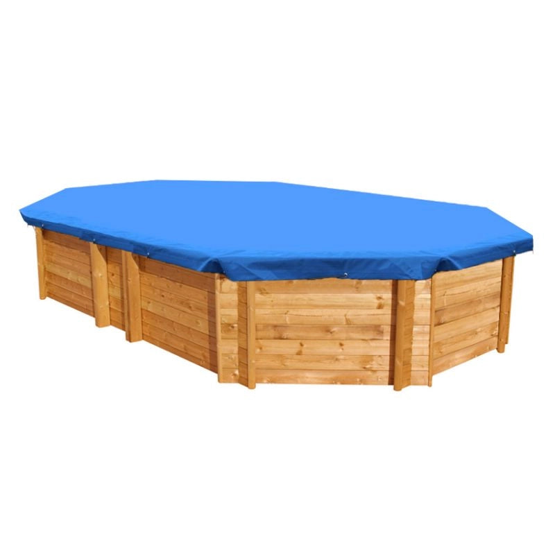 Copertura Invernale In Poliestere 90 Gr/m² Per Piscina Ottagonale Allungata 7,30 X 3,75 M Bordo In Legno Compreso Dimensione piscina: 6.10 X 3.75 m