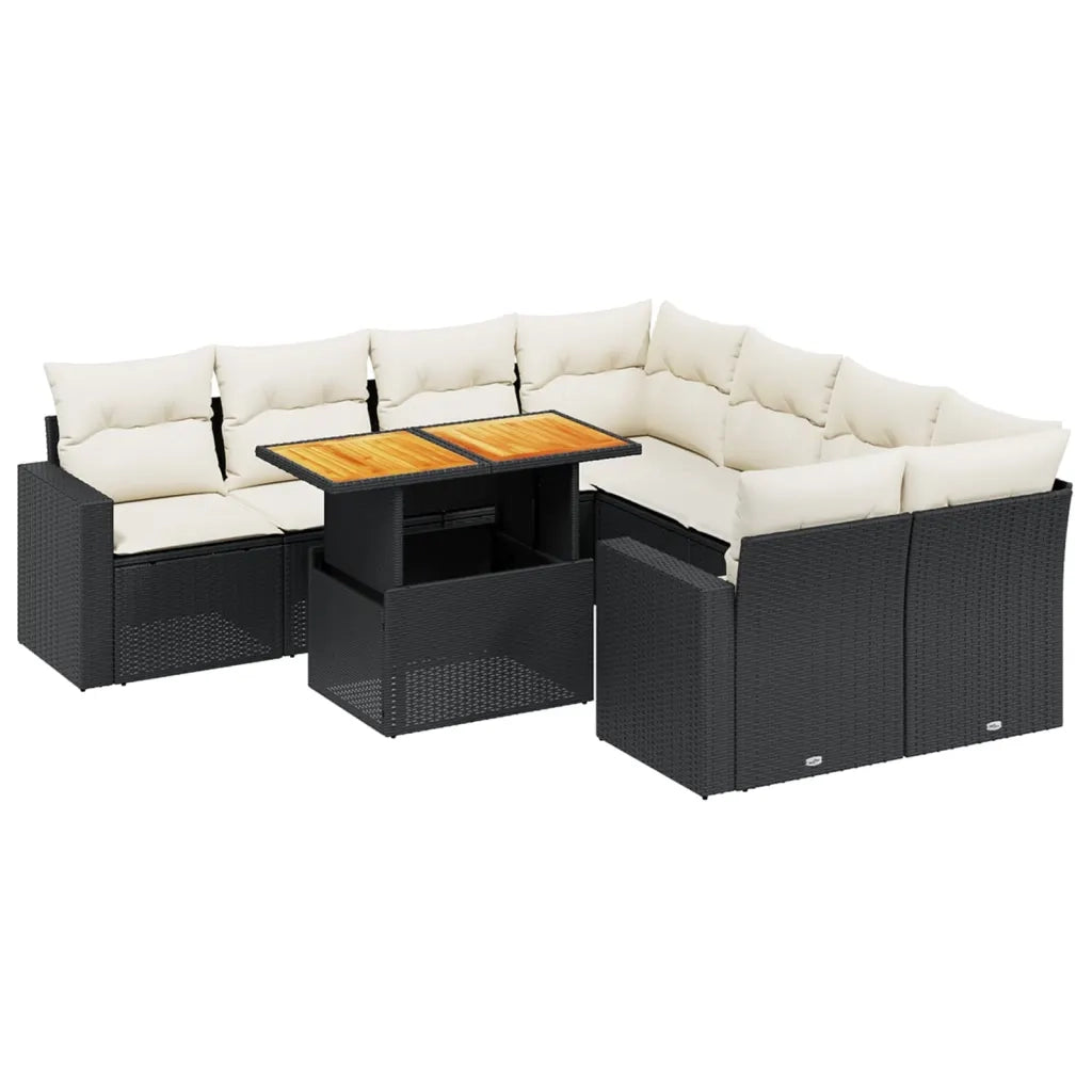 Set Divani da Giardino 9 pz con Cuscini Nero in Polyrattan 3271238