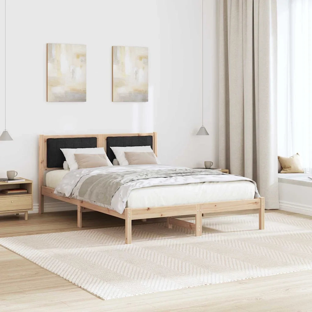 Letto matrimoniale | Letto per adulti | Letto con Testiera Rivestita Nero 135 x 190 cm Pino massello