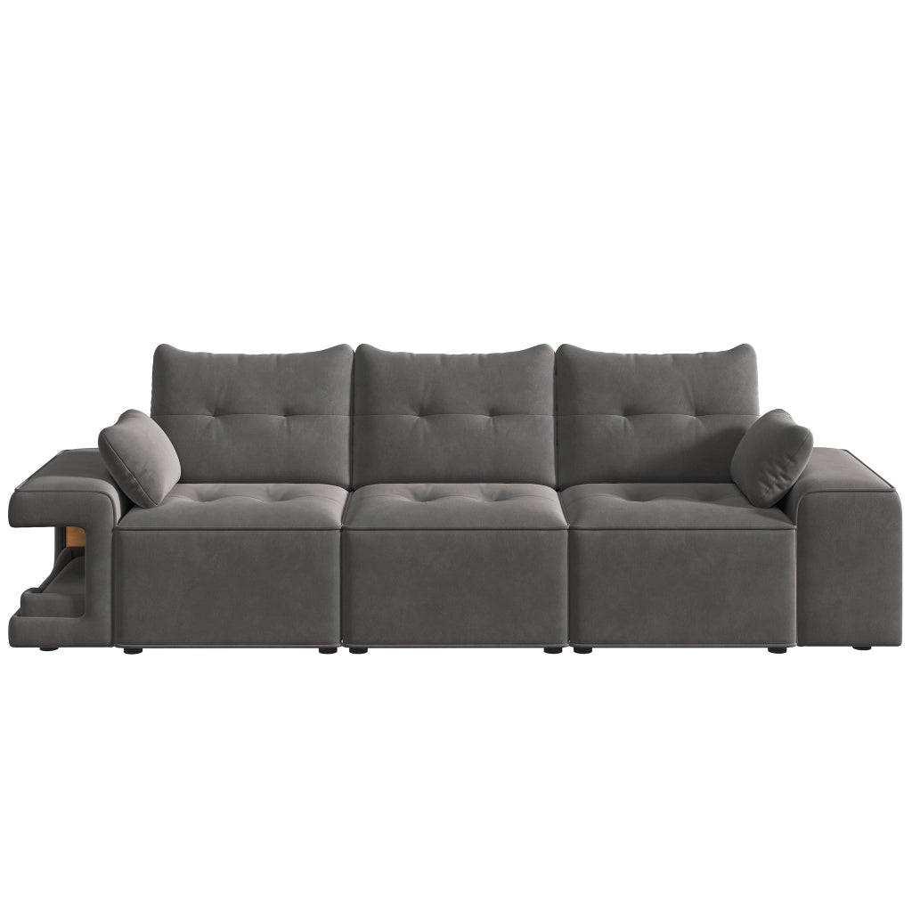 Divano 3 posti modulare con braccioli larghi e contenitore ¨C MINIMAL ¨C Grigio, tessuto, imbottito