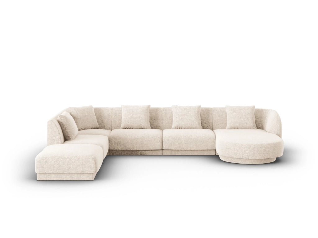 Cosmopolitan Design - Divano panoramico sinistro "Tulum" 6 posti in ciniglia beige chiaro 