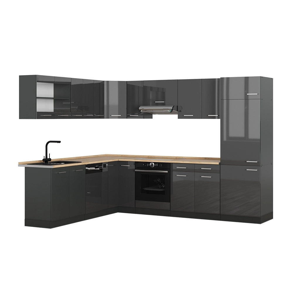 Cucina angolare completa R-Line Antracite lucido/Antracite 287 x 227 cm senza piano di lavoro Vicco