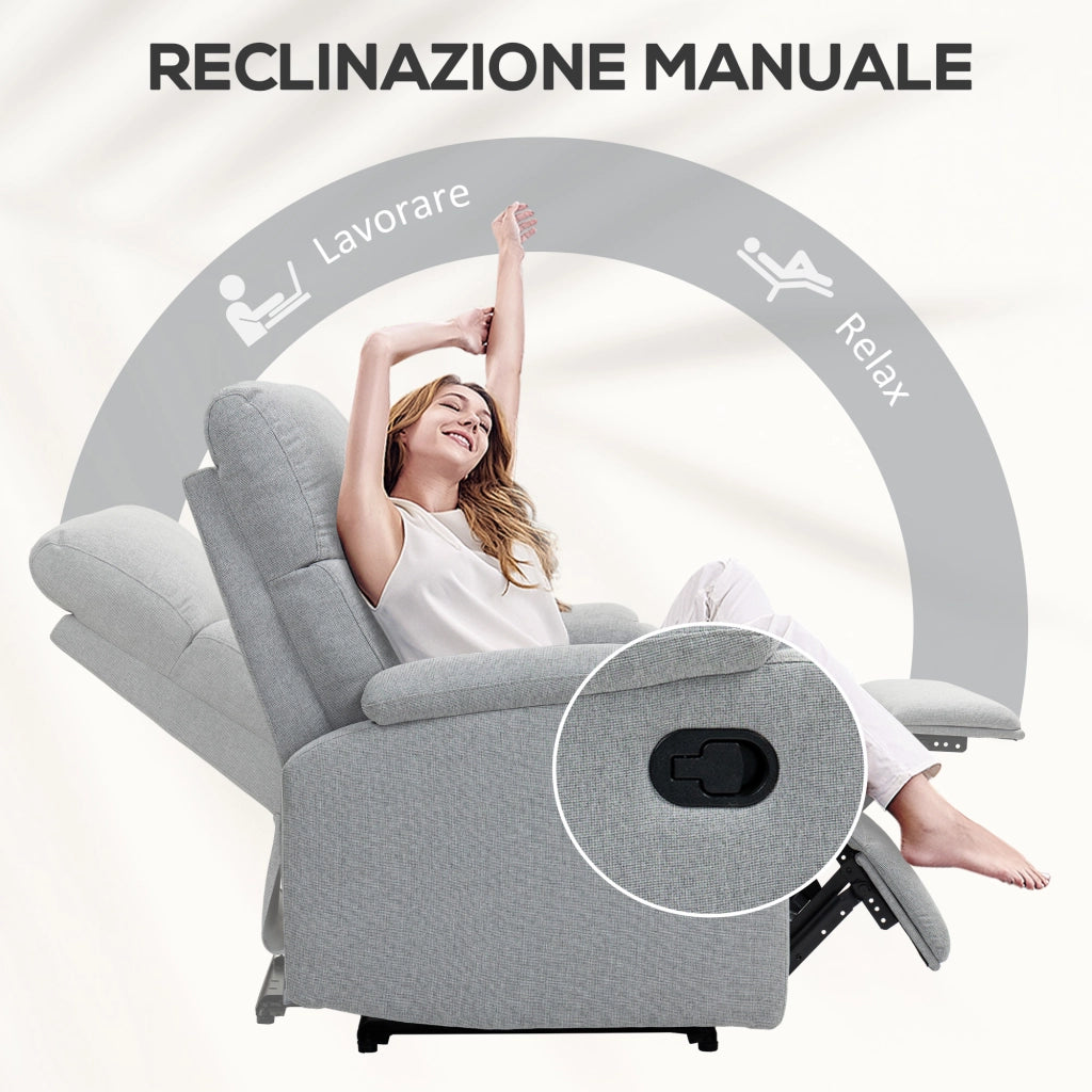 Poltrona Reclinabile Massaggiante in Tessuto Velluto con Poggiapiedi ¨C Minimal ¨C Grigio Scuro