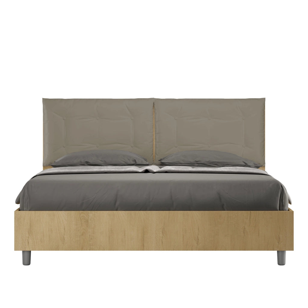 Letto Matrimoniale 160x190 cm con Rete e Contenitore Struttura Quercia con Cuscini in Similpelle Egos Annalisa
