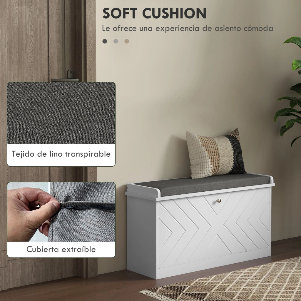 Scarpiera con Panca e Cuscino per 8 Paia di Scarpe ¨C Minimal ¨C Bianco 80x26x48 cm