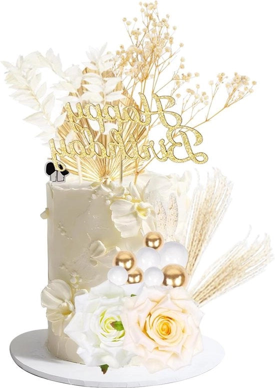 Decorazioni per torta a fiori 25 pezzi - Topper di compleanno per torta decorazione d'oro per matrimoni