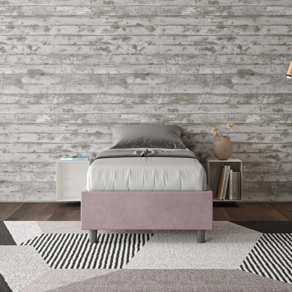 BS COM Letto singolo con rete imbottito 90x210 microfibra glicine