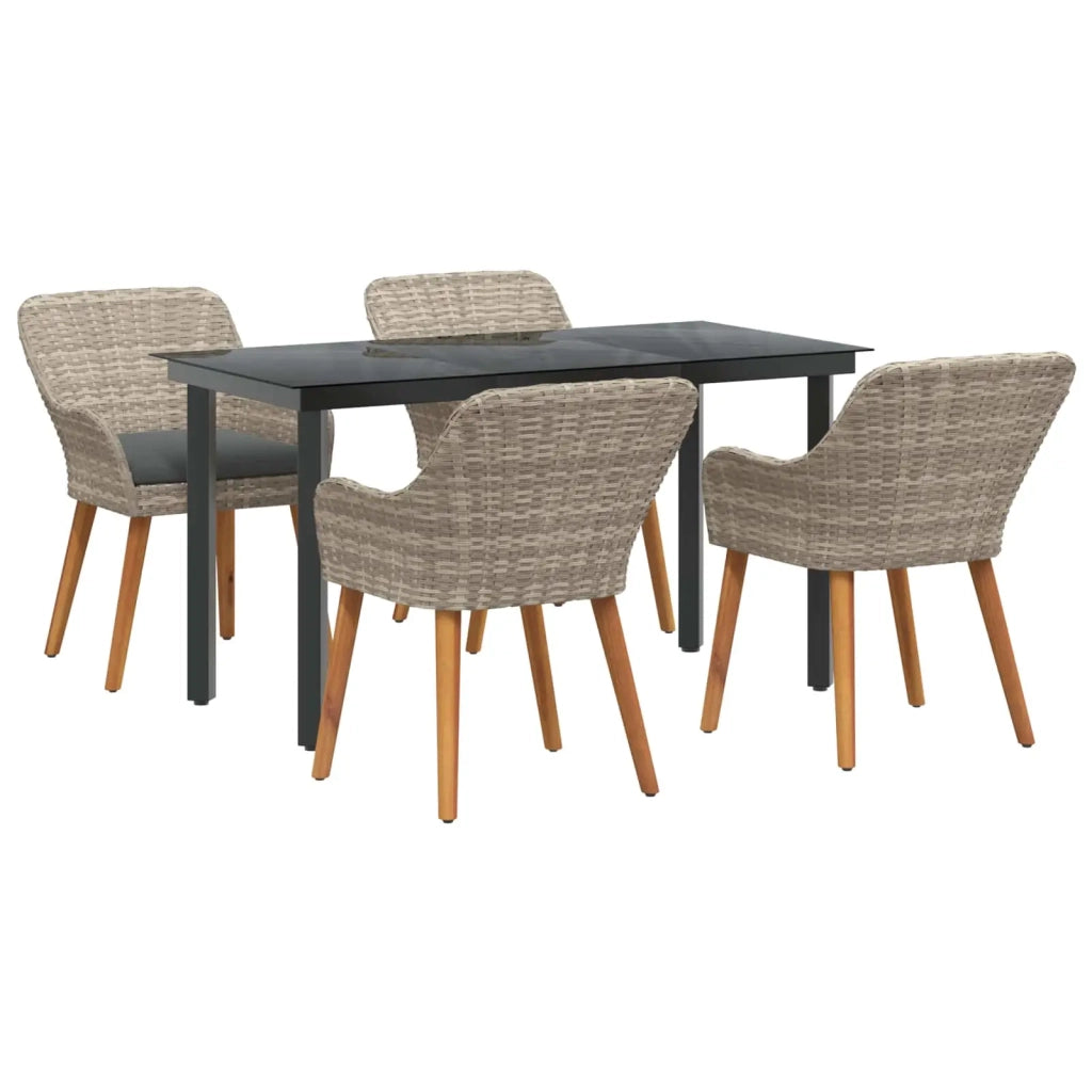 Set da Pranzo per Giardino 5 pcs Grigio chiaro polyrattan
