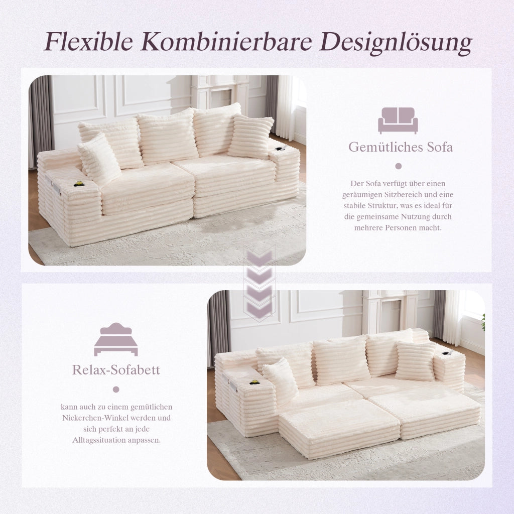 DIVANO letto modulare 273x98x87 cm in tessuto a coste Beige