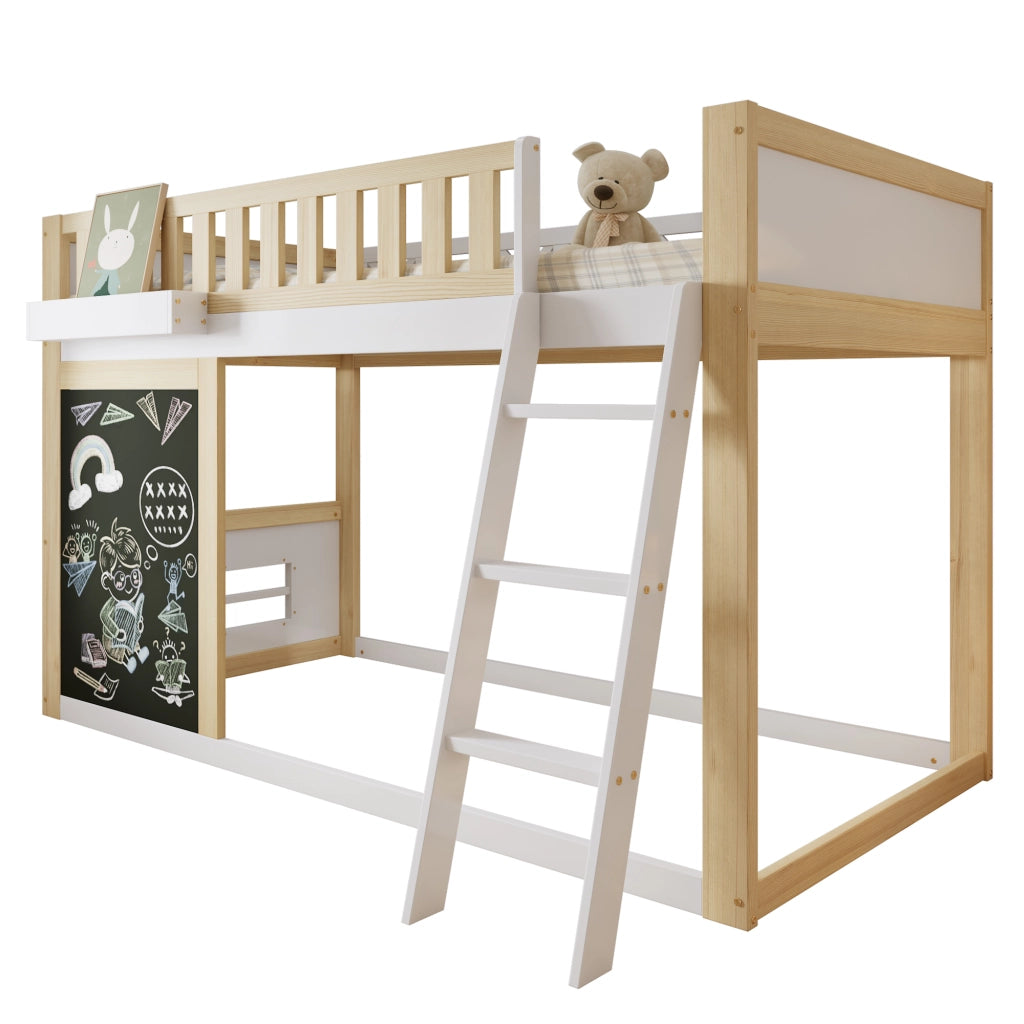 LETTO A CASTELLO PER BAMBINI 90x200 cm, Legno e MDF, Bianco/Naturale