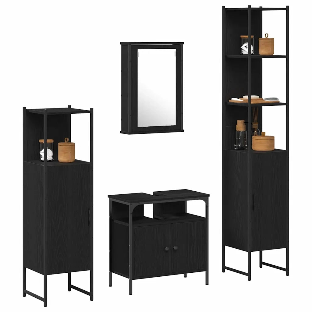 Set di mobili per il bagno 4 pcs Rovere nero Legno multistrato 3334427