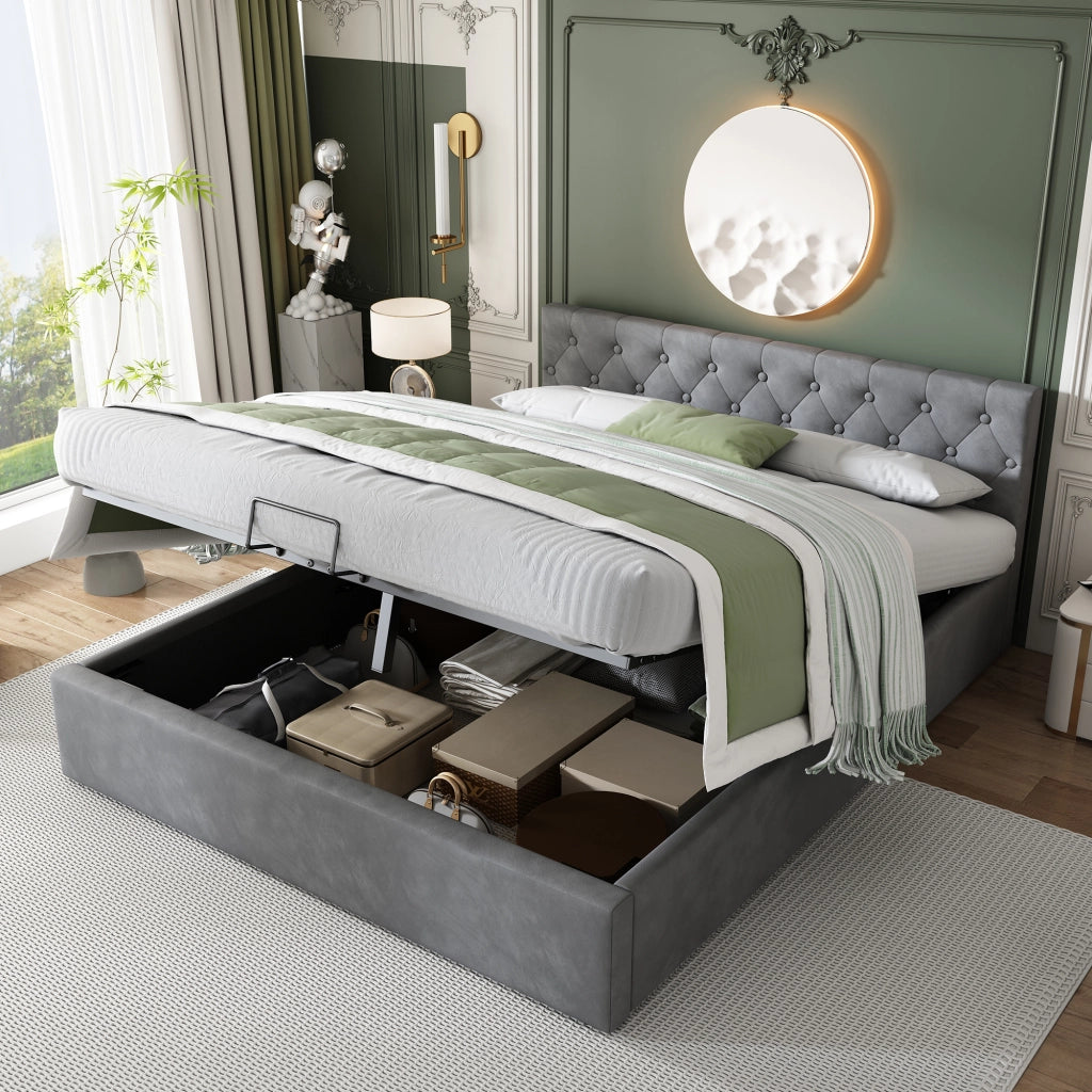 letto in velluto grigio 140 x 200 cm