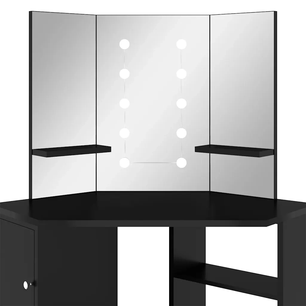 Toeletta | Tavolino da Trucco Angolare con LED Nero 111x54x141,5 cm
