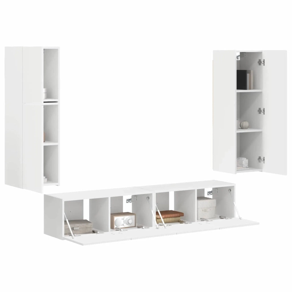 Set mobile TV Montaggio a parete 4 pz | Armadietto TV | Mobile Porta TV Bianco Legno multistrato