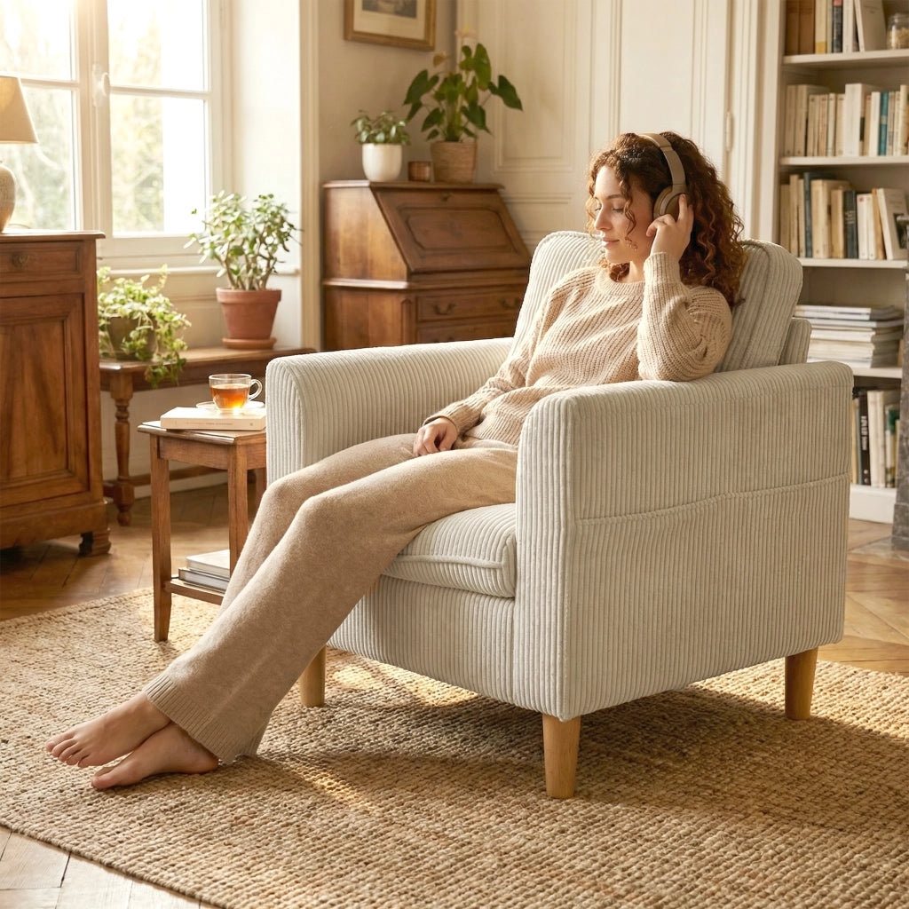 Poltrona in velluto ¨C Xylo ¨C beige con cuscino a molle 83x74x87cm
