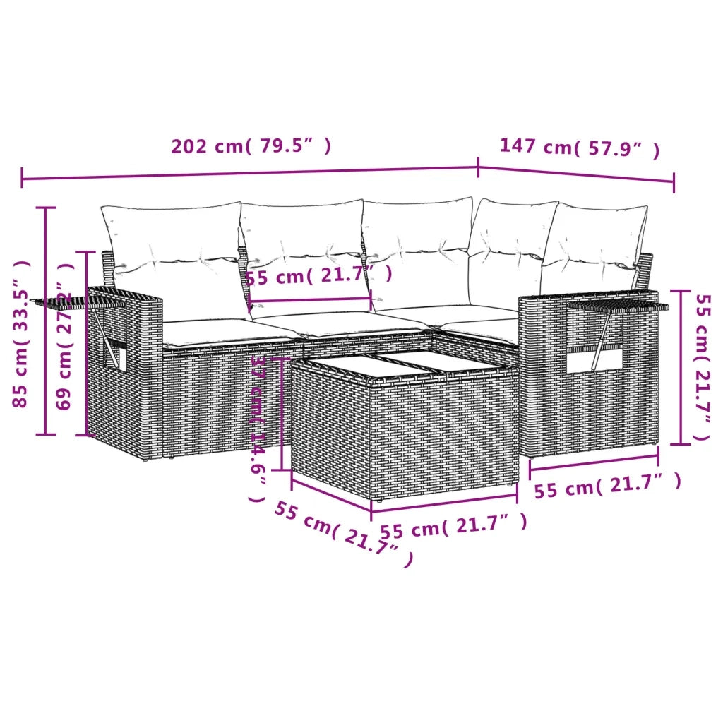 Set Divani da Giardino 5 pz con Cuscini in Polyrattan Nero 3252453