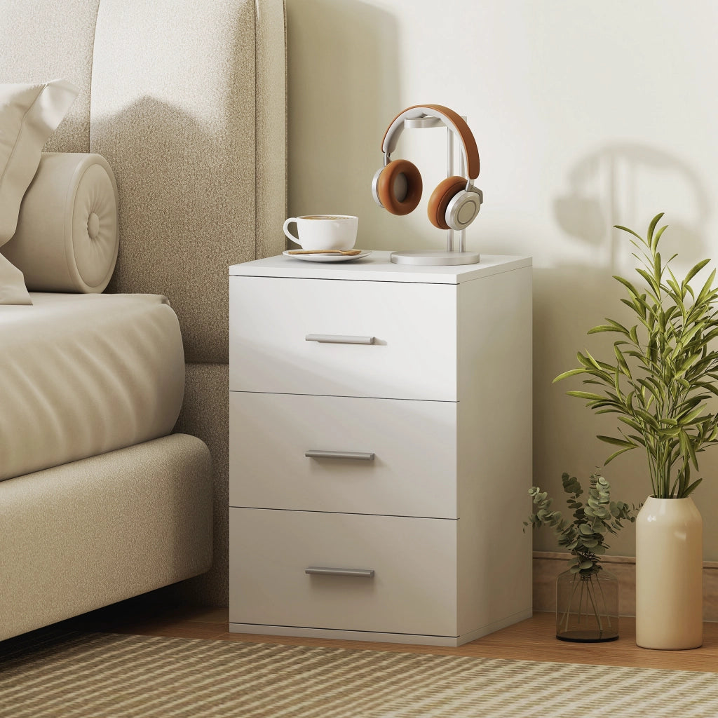 Comodino con 3 cassetti ¨C zephmum ¨C MDF, bianco, 40x40x50 cm