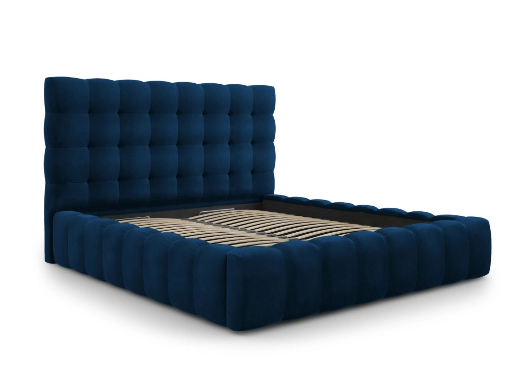 Cosmopolitan Design - Letto a cassettone con testiera "Bali" 140x200cm in velluto blu reale 